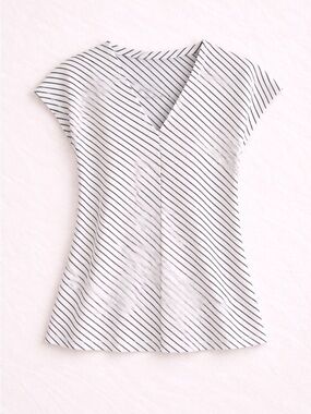Nine West Black White Striped Blouse XXL V Neck Stretch Work Top